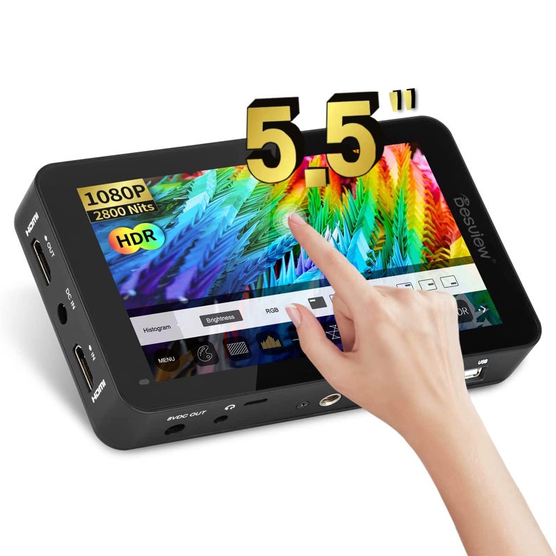 Desview R6 Camera Field Monitor 5.5inch Touchscreen Monitor, UHB 2800nits 1920x1080 IPS 4K HDMI with 3D LUT HDR Waveform Vectorscope False Color Zebra for DSLR & Mirrorless - Image 1