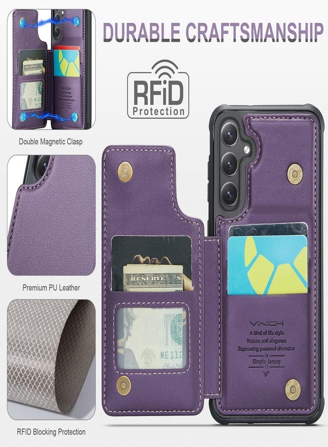 Vinich for Samsung Galaxy S25 Wallet Case with Card Holder, RFID Blocking Credit Slots Kickstand Shockproof Phone Cover for Women Men, Purple - Image 2