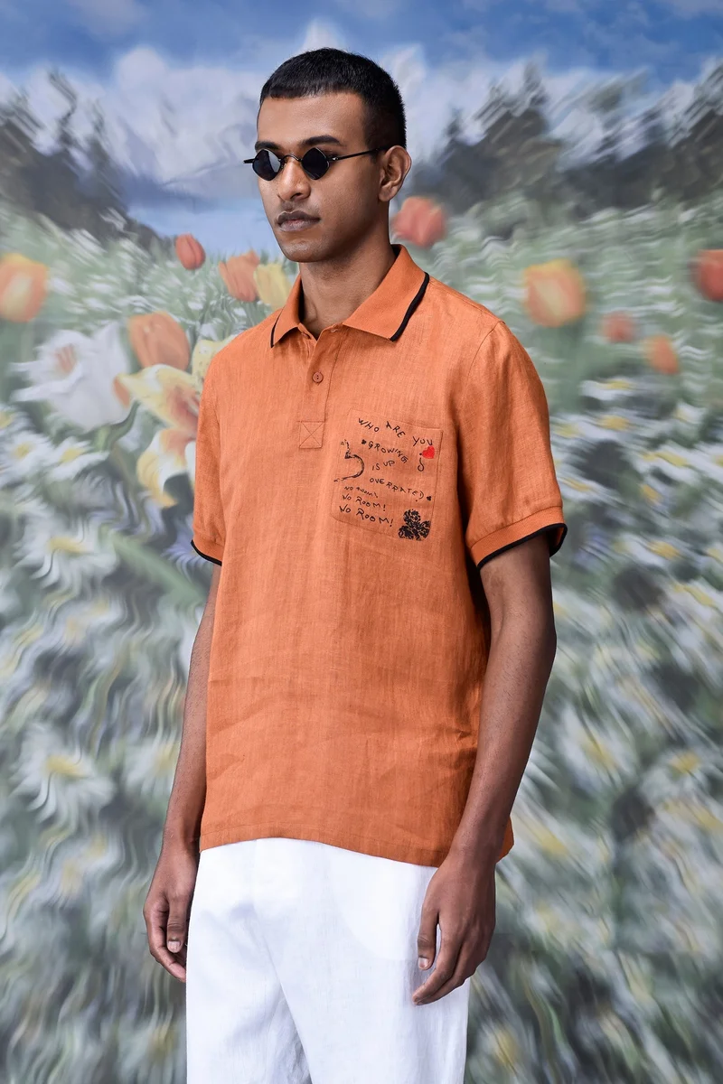 Genes Lecoanet Hemant Dark Caramel Linen Polo