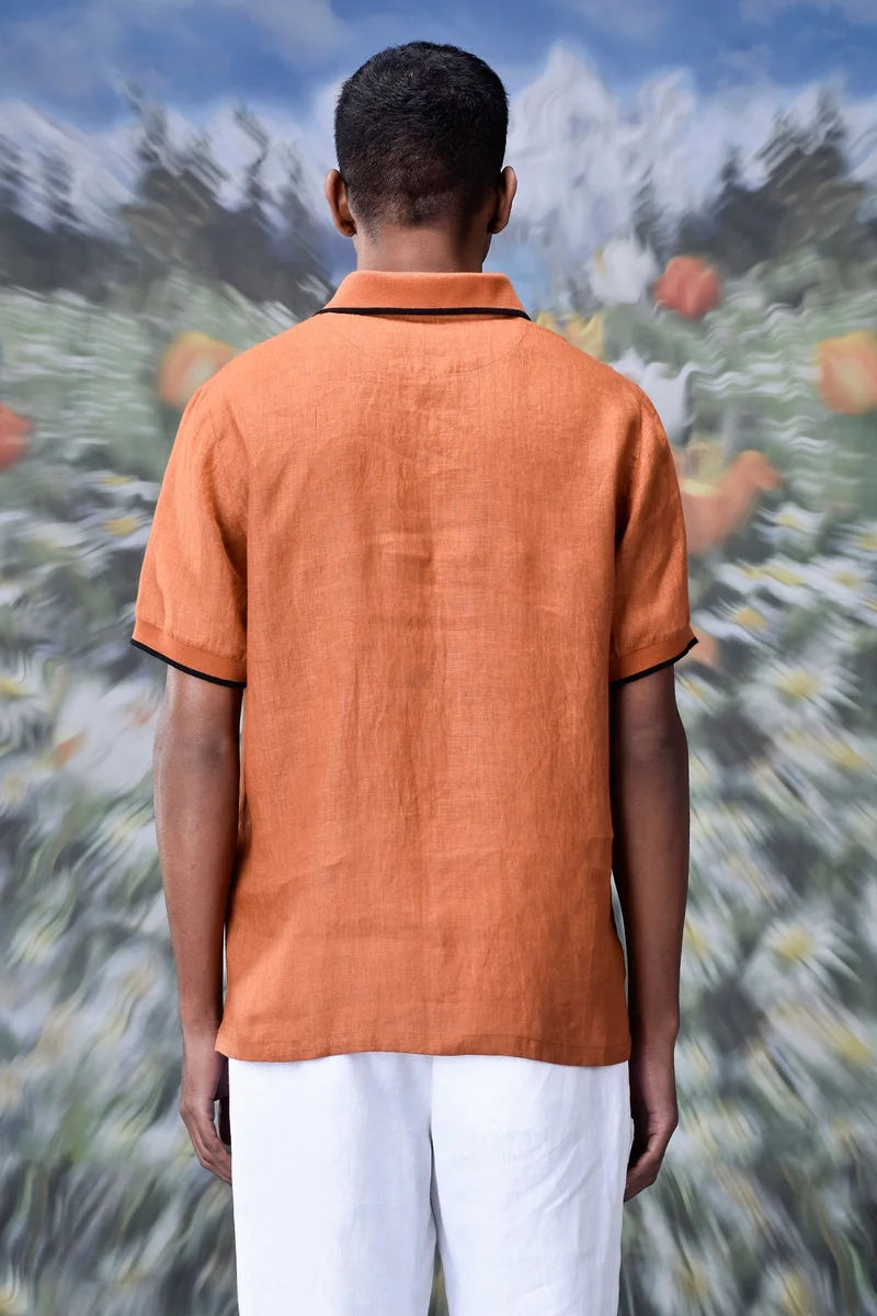 Genes Lecoanet Hemant  Dark Caramel Linen Polo for Men | Best Price UAE