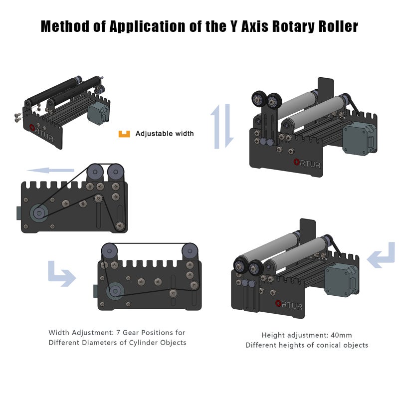 Laser Engraving Rotary Module 129x184x81mm Black - Y Axis Roller for Cylindrical Engraving - NEMA 17 Motor for Cans and Cylindrical Objects - Image 5
