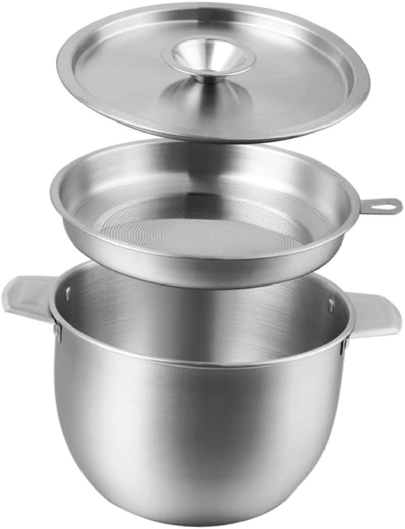 VALAJOGI 304 Stainless Steel Kitchen Oil Filter Pot12L Grease Storage Tank with Strainer Lid MultiPurpose Cooking Oil Dispenser Removable Bacon Grease Filter AntiScalding Handle - Image 1
