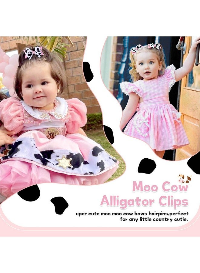 NCMAMA 2PCS Cute Moo Cow Print Hair Bows - Pink Grosgrain Ribbon Alligator Clips for Girls, Women, Toddlers, Infants, and Kids' Birthday Party Decor (Type A) - Image 5