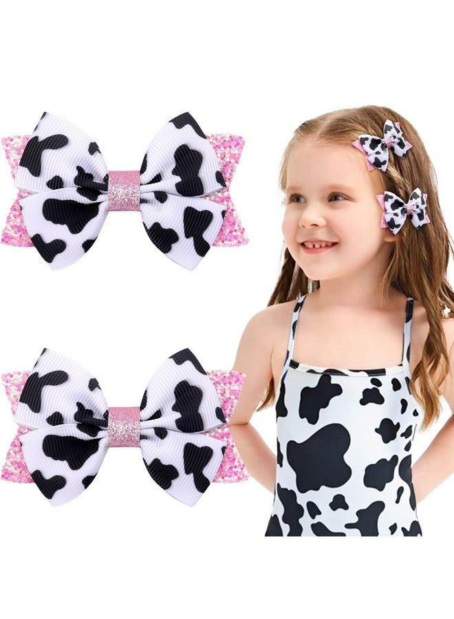 NCMAMA 2PCS Cute Moo Cow Print Hair Bows - Pink Grosgrain Ribbon Alligator Clips for Girls, Women, Toddlers, Infants, and Kids' Birthday Party Decor (Type A) - Image 1