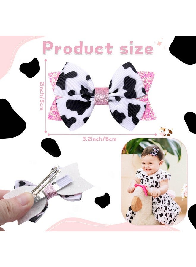 NCMAMA 2PCS Cute Moo Cow Print Hair Bows - Pink Grosgrain Ribbon Alligator Clips for Girls, Women, Toddlers, Infants, and Kids' Birthday Party Decor (Type A) - Image 3
