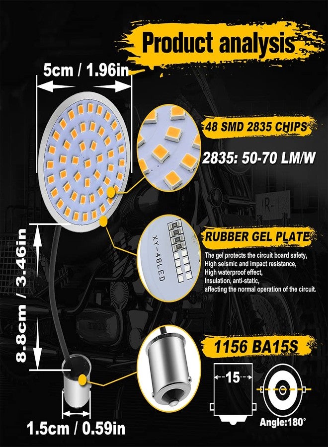 HONLEEX 1156 Front Rear LED Turn Signal Lights Amber,2 inch bullet Turn Signal Panel Lights Compatible for Motorcycle.(2-Pack) - Image 3