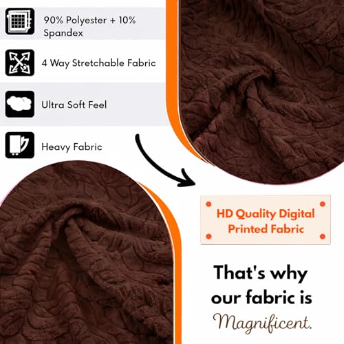 Homerz Premium Pack of 6 Stretchable Dining Chair Cover with Frill Skirt | Embossed Geometric Printed Elastic Chair Seat Protector Slipcover (Brown, Pack of 6) - Image 4