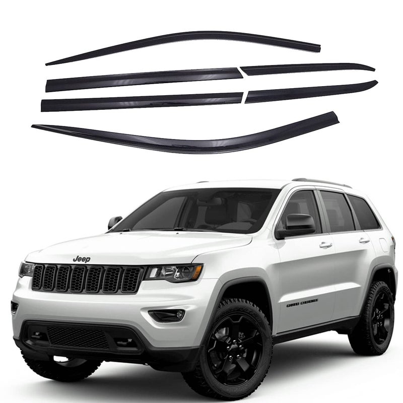 AUTOCLOVER TapeOn Rain Guards Window Visors 6 Pcs Set for Jeep Grand Cherokee 2014 2015 2016 2017 2018 2019 2020 2021 Window Deflectors OutChannel Vent Shades Black
