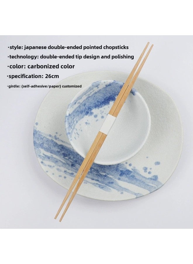 Disposable Sushi Cuisine Barbecue Custom High-grade Two-pointed Double-headed Bamboo Chopsticks Takeaway Manufacturers Japanese Chopsticks-Color:Customized Logo26cm Carbonized Double Head (sticker/paper)  - Image 1