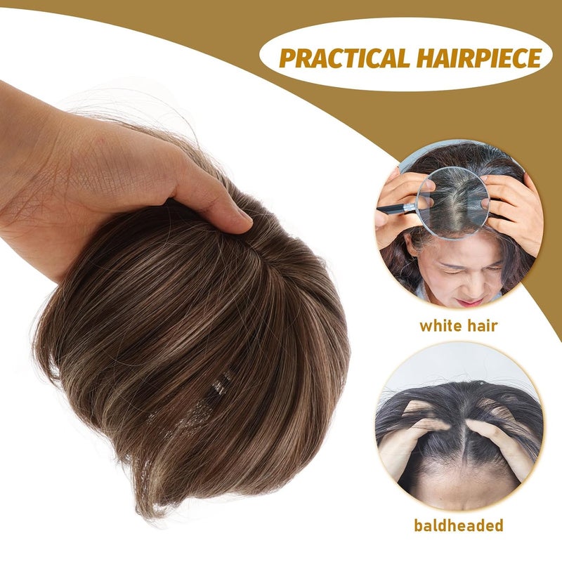 TIDTALEO Short Hair Wig Hair Topper for Women Breathable Synthetic Fiber Hairpiece with Volume and Gray Roots 16h89# Light Brown - Image 3