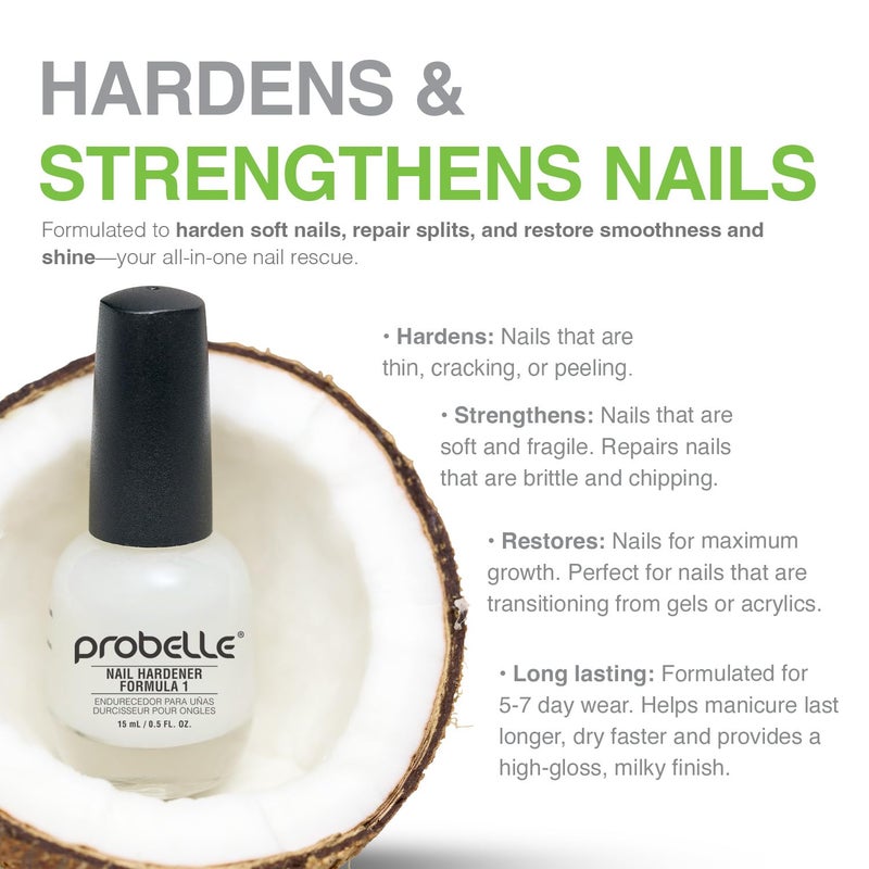 Probelle Nail Hardener Formula 1 - Repair Damaged Nails, Extra Strong Nail Growth Base Coat For Brittle Nails, Grows and Strengthens Soft, Weak Nails, Aids Splitting, Breaking, Peeling Nails - Image 5