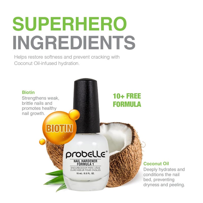 Probelle Nail Hardener Formula 1 - Repair Damaged Nails, Extra Strong Nail Growth Base Coat For Brittle Nails, Grows and Strengthens Soft, Weak Nails, Aids Splitting, Breaking, Peeling Nails - Image 2
