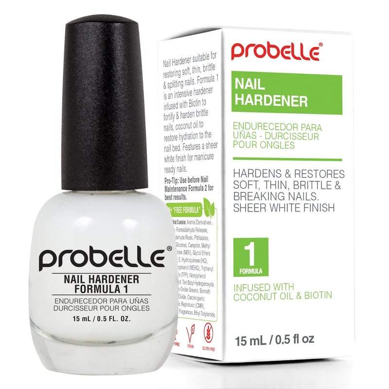 Probelle Nail Hardener Formula 1 - Repair Damaged Nails, Extra Strong Nail Growth Base Coat For Brittle Nails, Grows and Strengthens Soft, Weak Nails, Aids Splitting, Breaking, Peeling Nails - Image 1