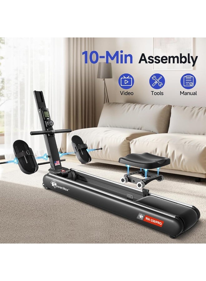 PowerMax Fitness RH-330PRO Premium Rowing Machine for Home Use | 130KG Max User | 16-Level Magnetic Resistance | Foldable Cardio Rower, Bluetooth for Fitshow app, Aluminium Rail for Full Body Workout - Image 3