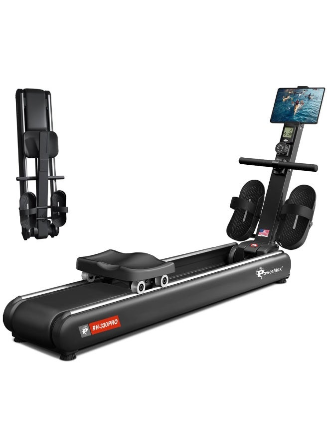 PowerMax Fitness RH-330PRO Premium Rowing Machine for Home Use | 130KG Max User | 16-Level Magnetic Resistance | Foldable Cardio Rower, Bluetooth for Fitshow app, Aluminium Rail for Full Body Workout - Image 1