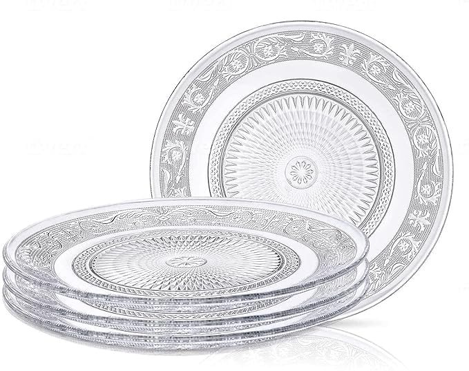 Glassware أطباق زجاجية 7 بوصة من الزجاج الشفاف - أطباق خفيفة، طبق تقديم دائري من الزجاج الشفاف، أدوات مائدة عتيقة مزخرفة لمناسبات تقديم الطعام، حفلات العشاء، الزفاف (6 قطع) (شفاف) - Image 1