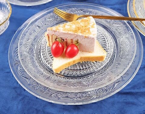 Glassware أطباق زجاجية 7 بوصة من الزجاج الشفاف - أطباق خفيفة، طبق تقديم دائري من الزجاج الشفاف، أدوات مائدة عتيقة مزخرفة لمناسبات تقديم الطعام، حفلات العشاء، الزفاف (6 قطع) (شفاف) - Image 3