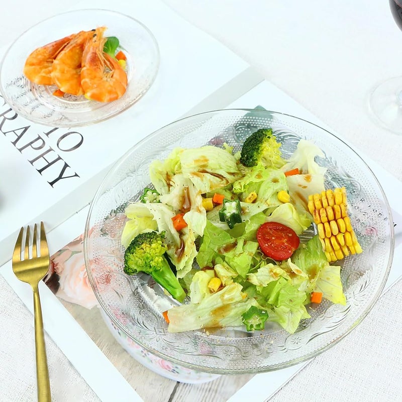 Glassware أطباق زجاجية 7 بوصة من الزجاج الشفاف - أطباق خفيفة، طبق تقديم دائري من الزجاج الشفاف، أدوات مائدة عتيقة مزخرفة لمناسبات تقديم الطعام، حفلات العشاء، الزفاف (6 قطع) (شفاف) - Image 4