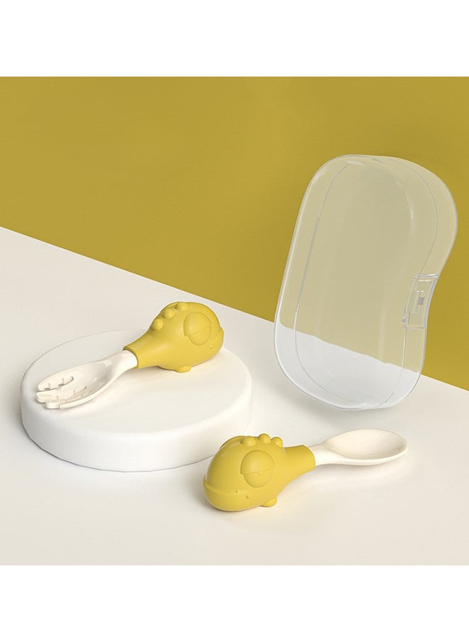 kiddoz Dinosaur Fork Spoon - Box - Yellow  - Image 1