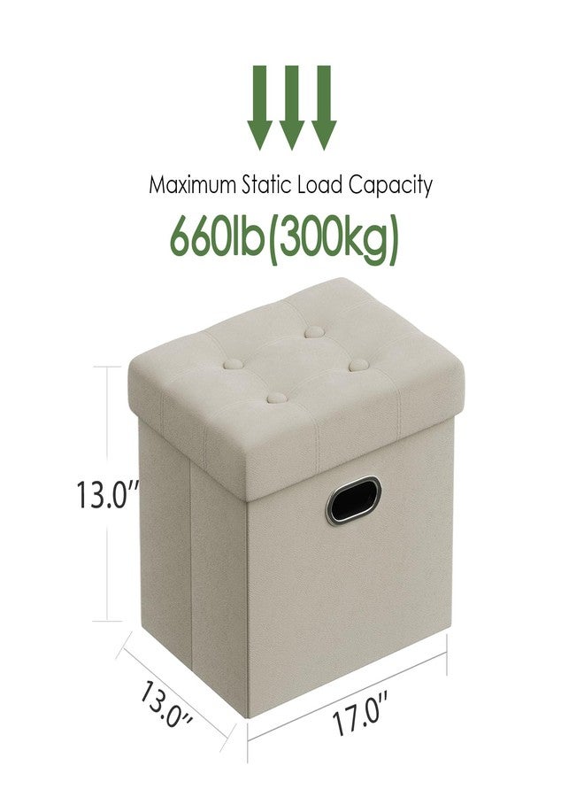 PRANDOM Ottoman with Storage [1-Pack] Velvet Folding Small Square Foot Stool with Lid for Living Room Bedroom Coffee Table Dorm Beige 17x13x13 inches - Image 3