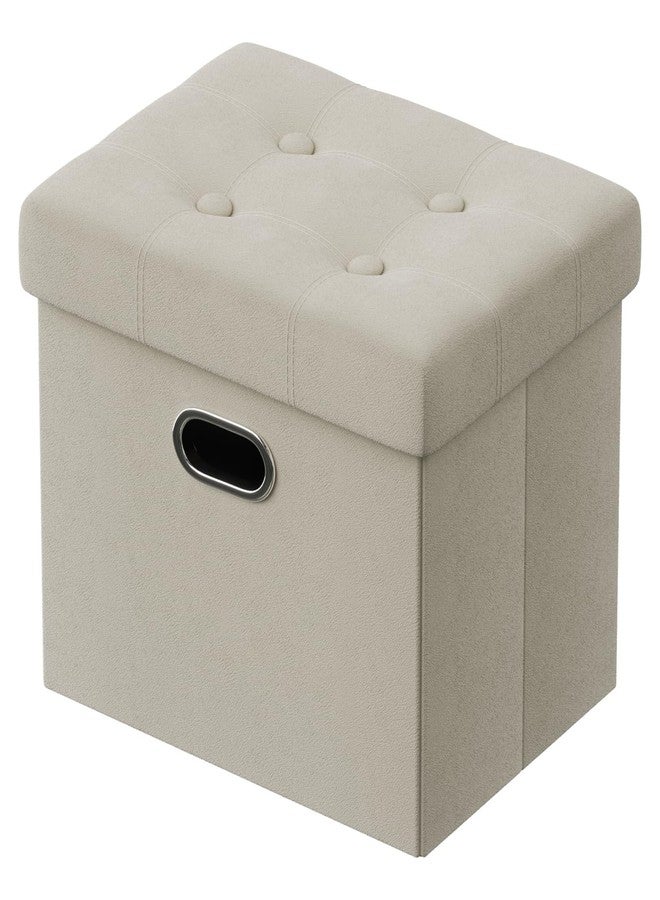 PRANDOM Ottoman with Storage [1-Pack] Velvet Folding Small Square Foot Stool with Lid for Living Room Bedroom Coffee Table Dorm Beige 17x13x13 inches - Image 1