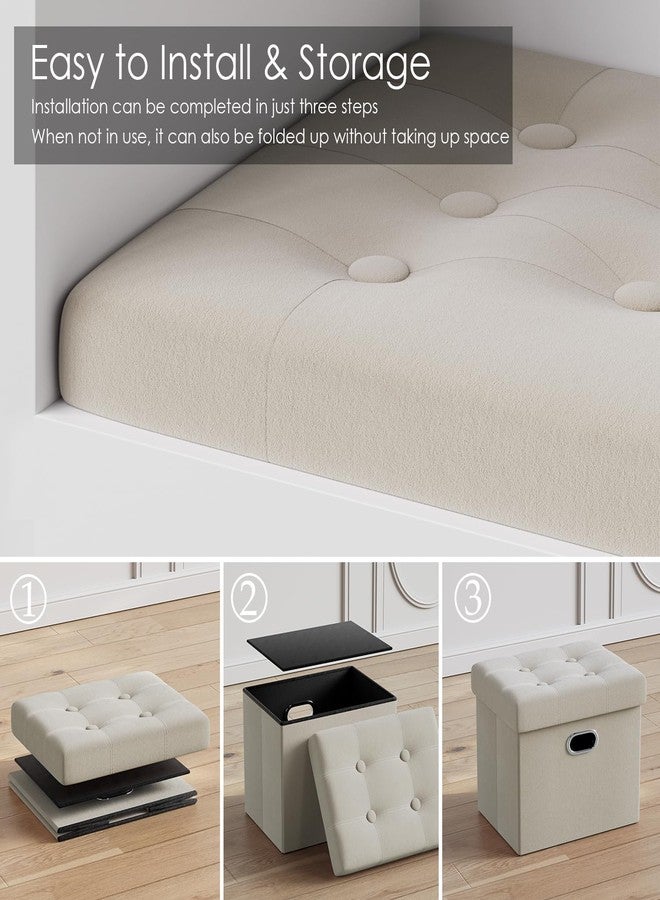 PRANDOM Ottoman with Storage [1-Pack] Velvet Folding Small Square Foot Stool with Lid for Living Room Bedroom Coffee Table Dorm Beige 17x13x13 inches - Image 4