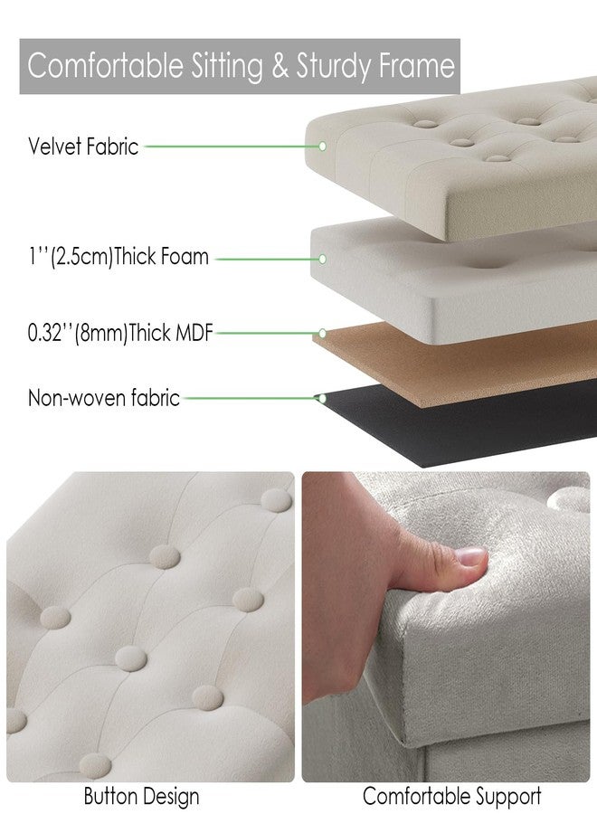 PRANDOM Ottoman with Storage [1-Pack] Velvet Folding Small Square Foot Stool with Lid for Living Room Bedroom Coffee Table Dorm Beige 17x13x13 inches - Image 5