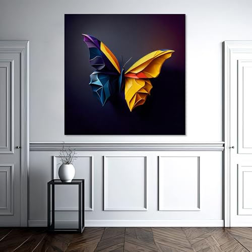 The Castle Decor Colourful Butterfly Painting with Frame Big Size (24X24) Wall Art for Living Room, Bedroom, Drawing Room, Hotels-Wooden Framed-Digital Painting - Image 1