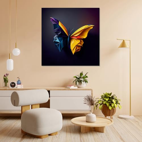 The Castle Decor Colourful Butterfly Painting with Frame Big Size (24X24) Wall Art for Living Room, Bedroom, Drawing Room, Hotels-Wooden Framed-Digital Painting - Image 3