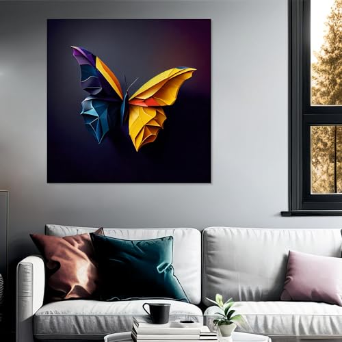 The Castle Decor Colourful Butterfly Painting with Frame Big Size (24X24) Wall Art for Living Room, Bedroom, Drawing Room, Hotels-Wooden Framed-Digital Painting - Image 2