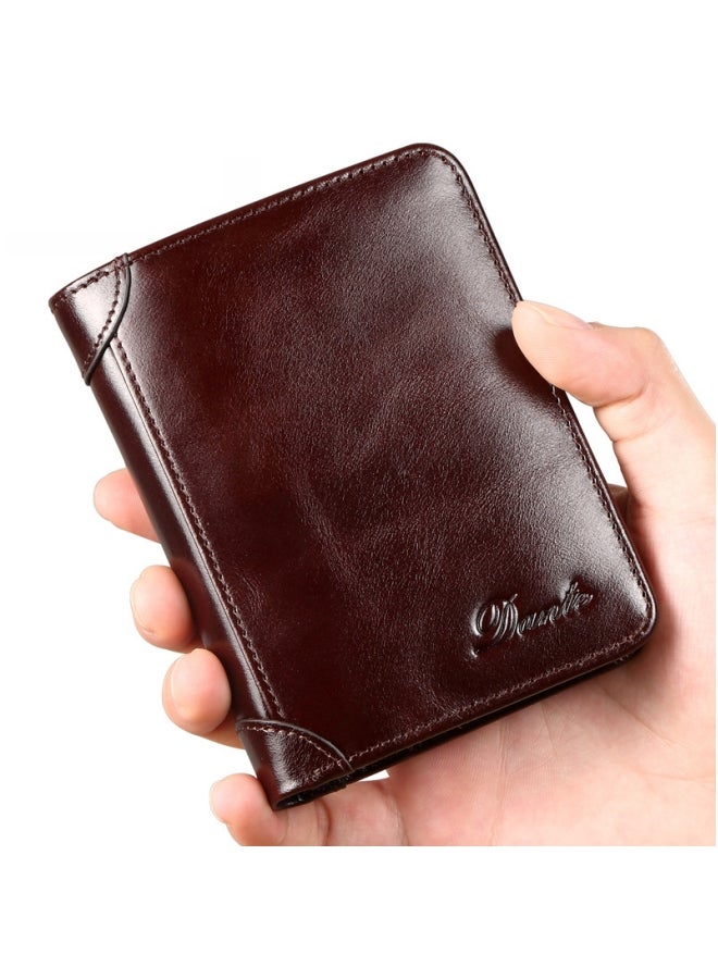Dante Mens Wallet Top layer Cowhide Three Sides RFID Anti-theft Card Swipe Wax Brown (Anti-Theft Card Swipe) - Image 1