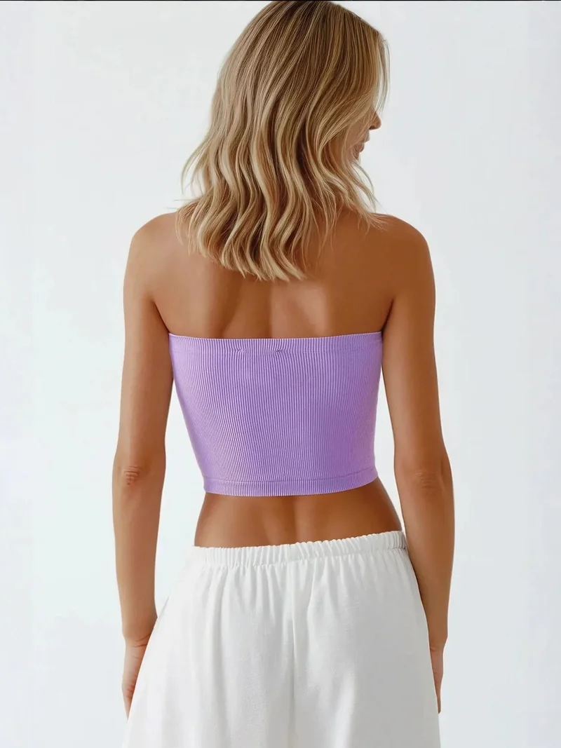 HICCUP Slim Fit Strapless Ribbed Crop Top
