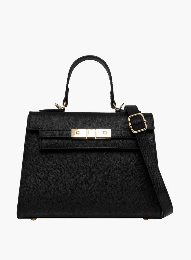 Flora Bella By Shoexpress Textured Satchel Bag with Detachable Strap and Flap Closure