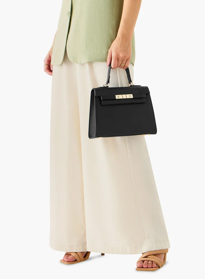 Flora Bella By Shoexpress Textured Satchel Bag with Detachable Strap and Flap Closure