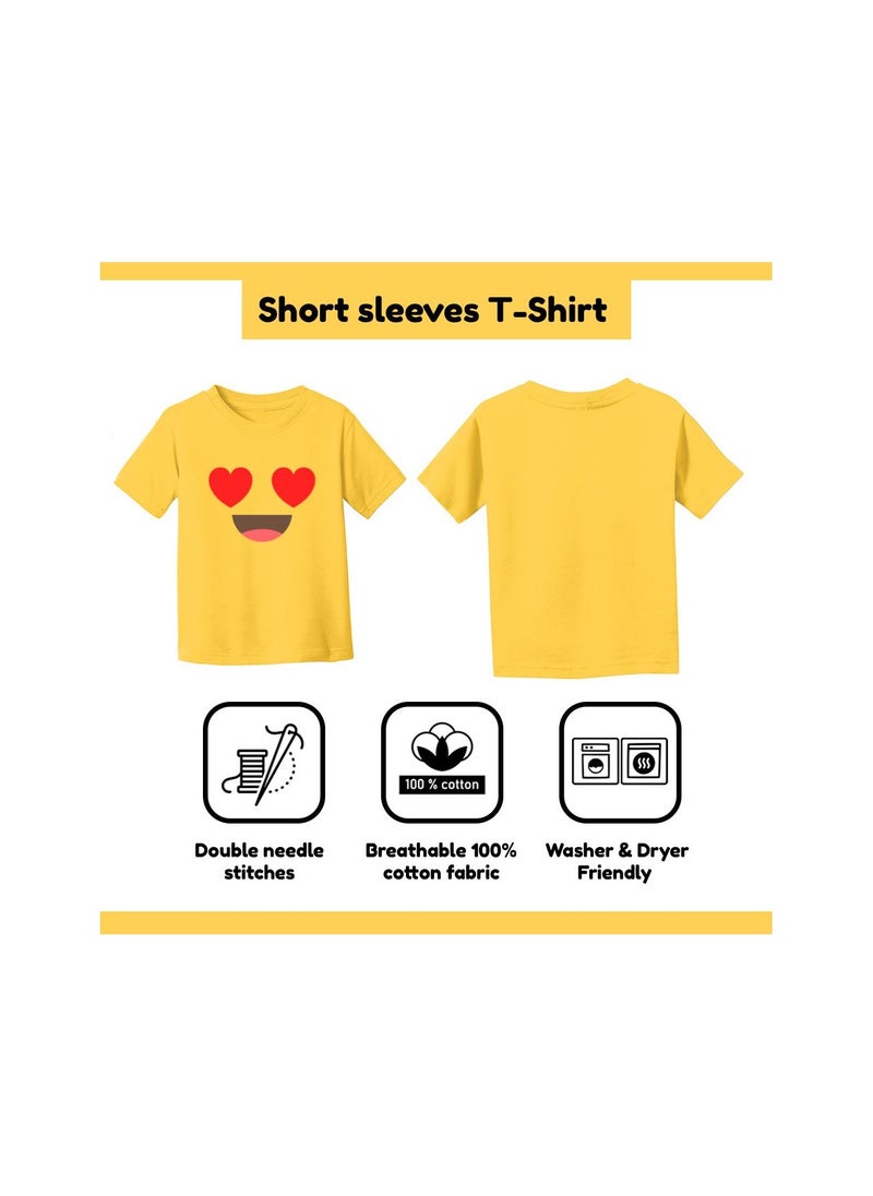 PRINTSHOP4ME - Kids Yellow Smiley Face Pack Of 2 T-Shirt And Cap Combo–Unisex Round Neck Short Sleeve Cotton T-Shirt - Image 1
