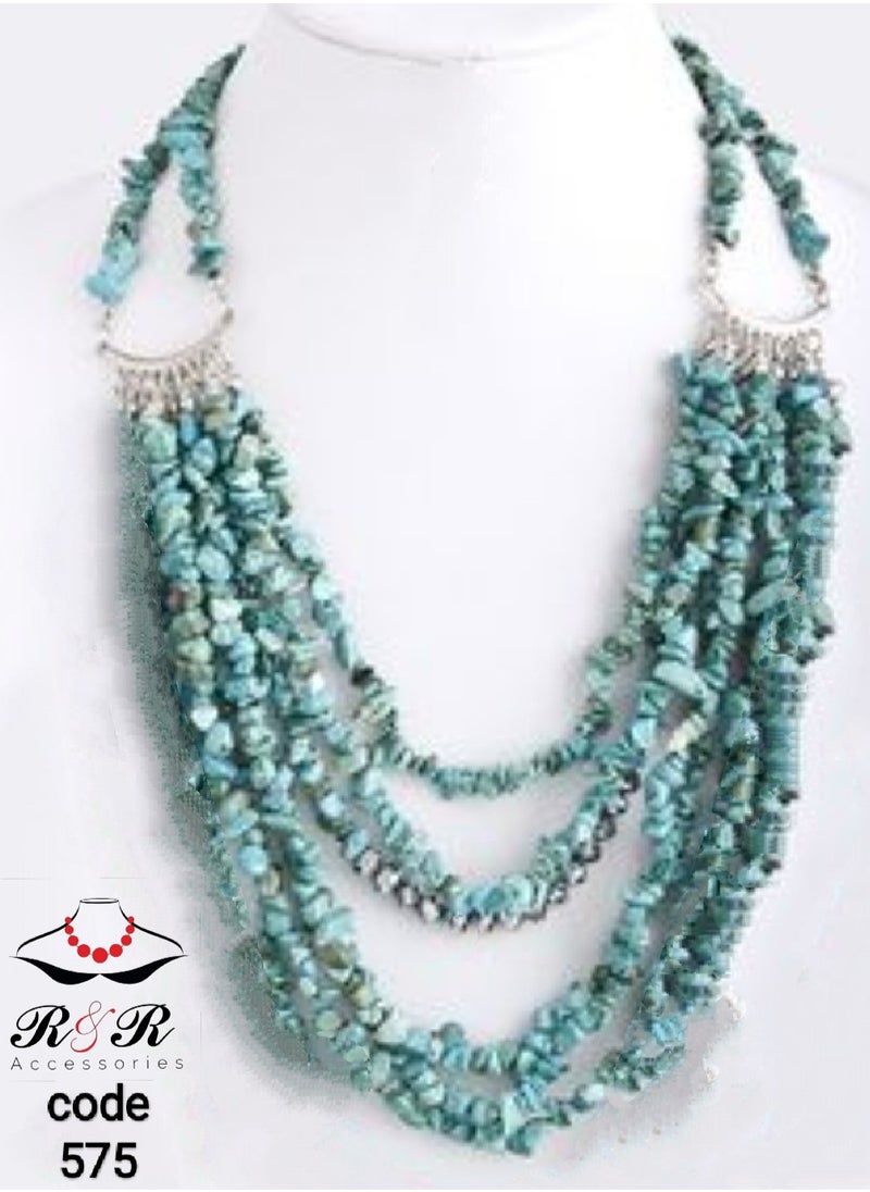 R & R - Women's multi-stage necklace made of blue aquamarine - Image 1
