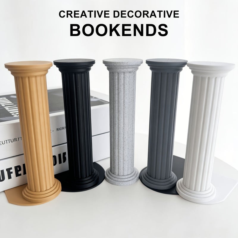 White Roman Column Bookend Non Slip Book Holder for Shelves - Image 1