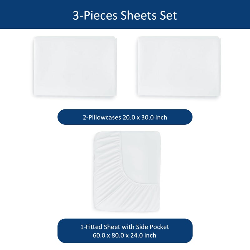 Moonsea Queen Sheet Sets Air Mattress Sheets - 3 Pieces Extra Deep Pocket Queen Sheets Sets 16 to 24 inch - Sheets with Pockets on Side - Easily Fits Extra Deep Pillow Top Air Mattress (White) - Image 2