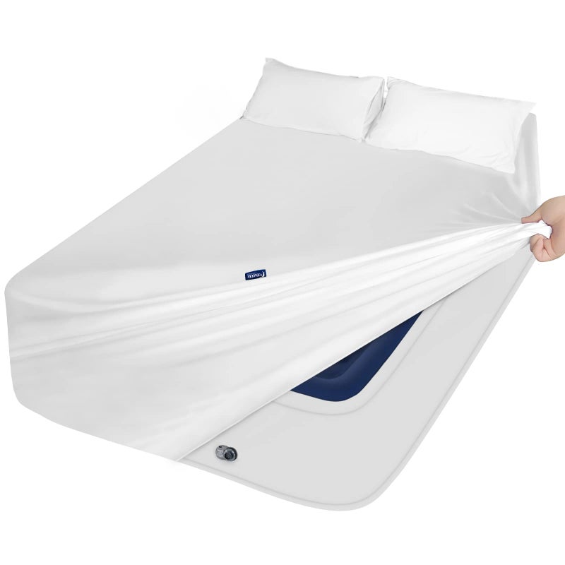Moonsea Queen Sheet Sets Air Mattress Sheets - 3 Pieces Extra Deep Pocket Queen Sheets Sets 16 to 24 inch - Sheets with Pockets on Side - Easily Fits Extra Deep Pillow Top Air Mattress (White) - Image 1