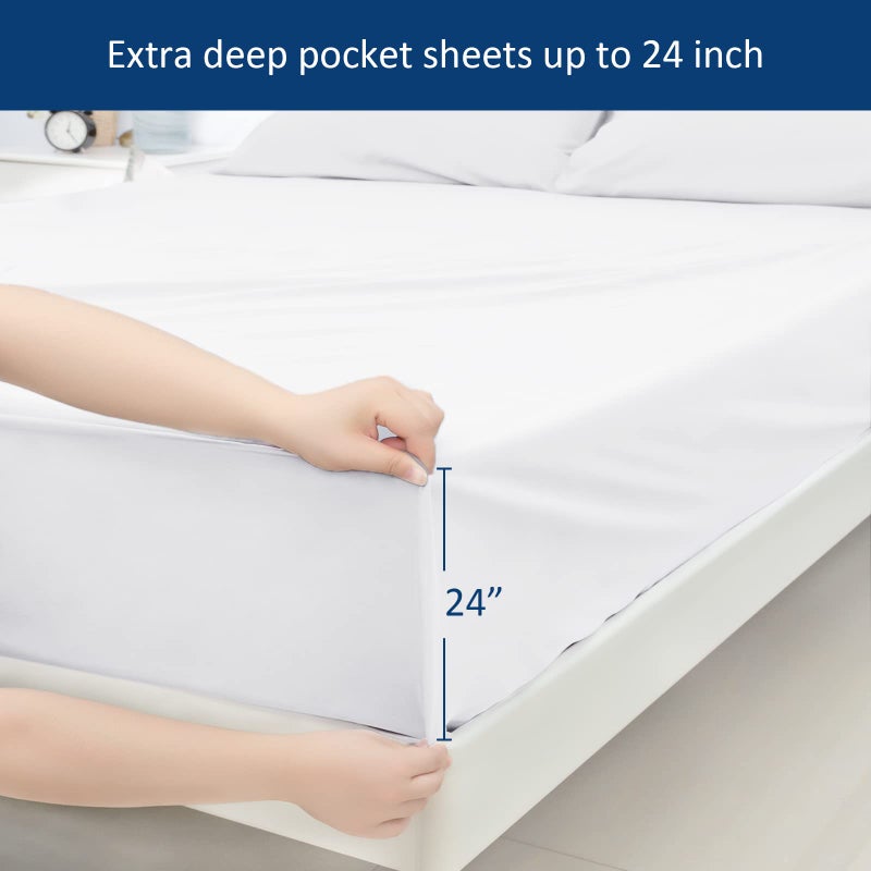 Moonsea Queen Sheet Sets Air Mattress Sheets - 3 Pieces Extra Deep Pocket Queen Sheets Sets 16 to 24 inch - Sheets with Pockets on Side - Easily Fits Extra Deep Pillow Top Air Mattress (White) - Image 5