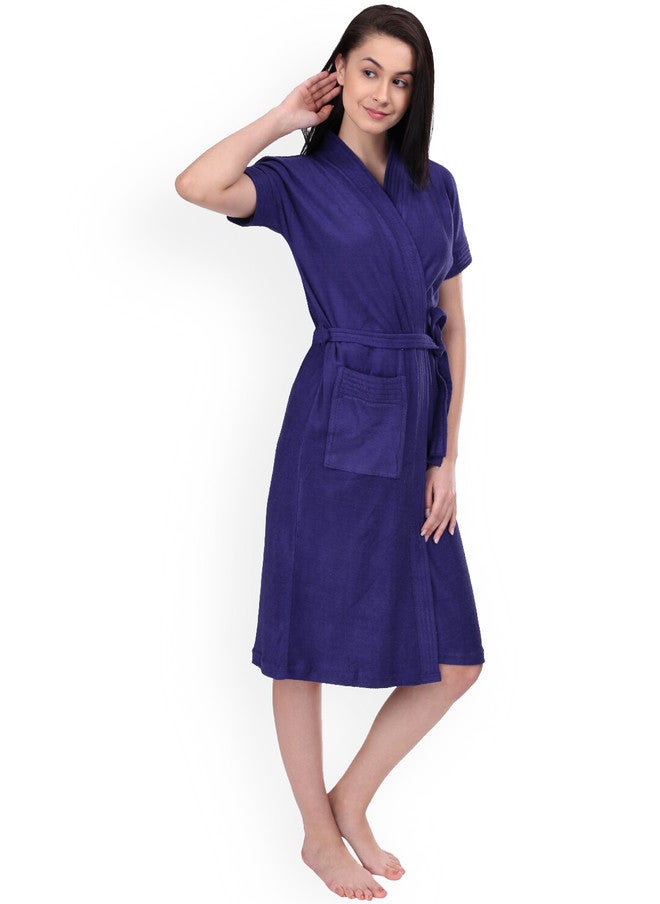 Red Rose RedRose Purple Solid Cotton Drawstring Knee Length Bath Robe - XL - Image 3