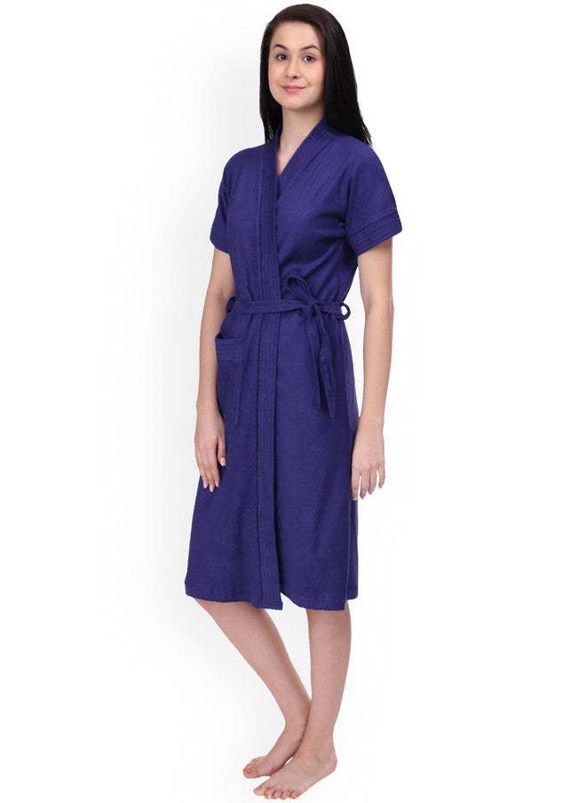 Red Rose RedRose Purple Solid Cotton Drawstring Knee Length Bath Robe - XL - Image 5