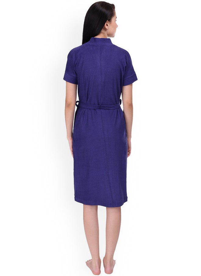 Red Rose RedRose Purple Solid Cotton Drawstring Knee Length Bath Robe - XL - Image 4