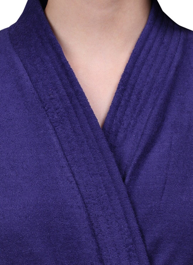 Red Rose RedRose Purple Solid Cotton Drawstring Knee Length Bath Robe - XL - Image 2