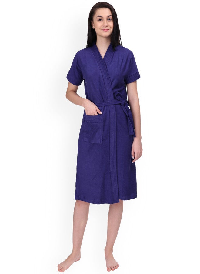 Red Rose RedRose Purple Solid Cotton Drawstring Knee Length Bath Robe - XL - Image 1