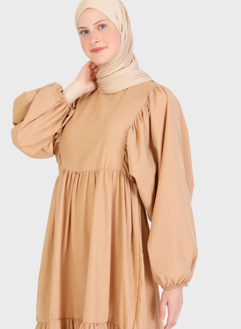 Benin by modanisa Balloon Sleeve Tiered Dress