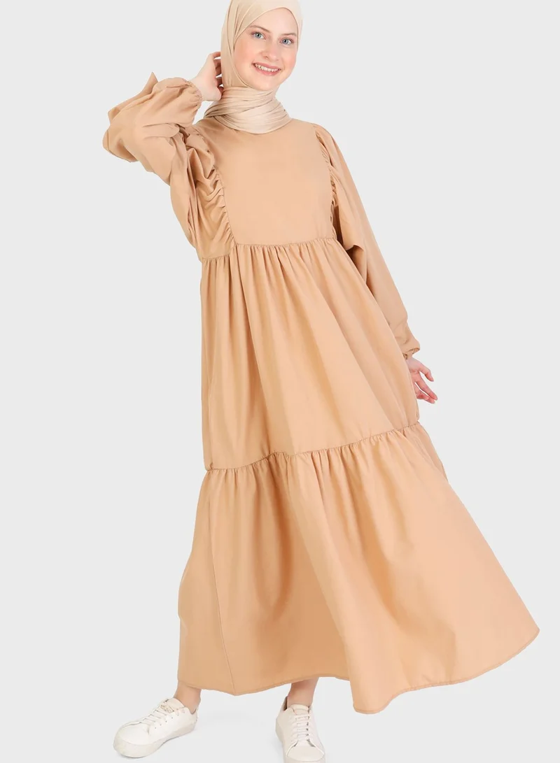 Benin by modanisa Balloon Sleeve Tiered Dress