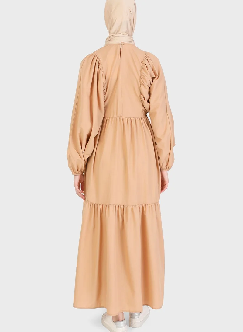 Benin by modanisa Balloon Sleeve Tiered Dress