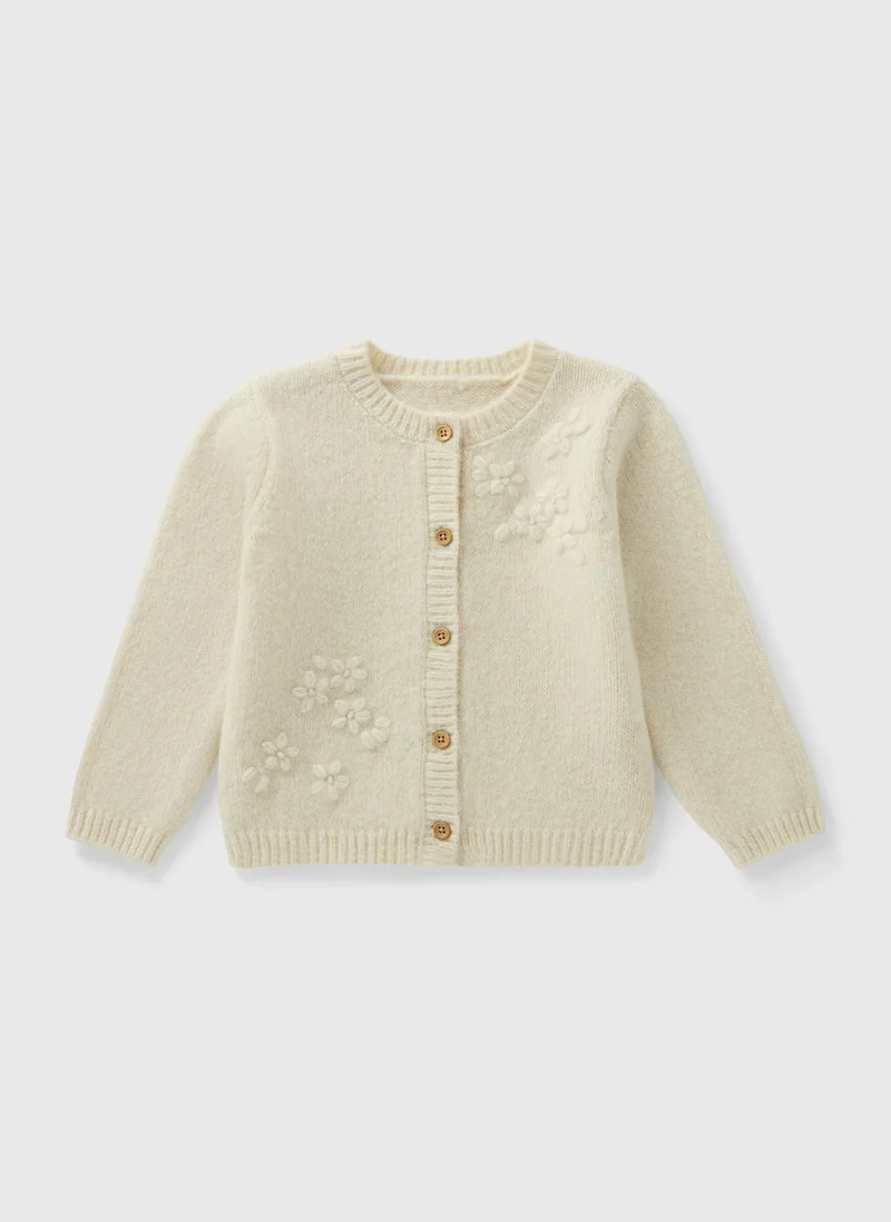 ماتلان Girls Cream Flower Embroidered Cardigan