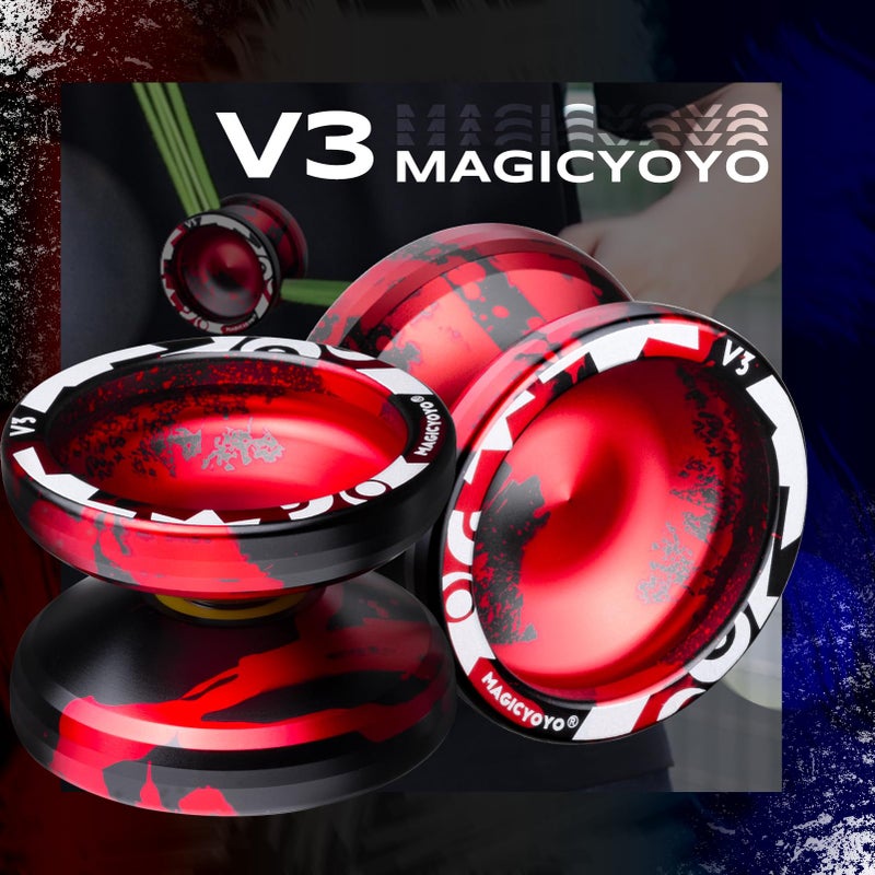 MAGICYOYO Professional Responsive Yoyo V3, Metal Yoyo for Kids Beginners Alloy Yoyo for Adults with KK Bearing + Bearing Removal Tool + Axle + Storage Bag + 12 Yoyo Strings (Black Red) - Image 2